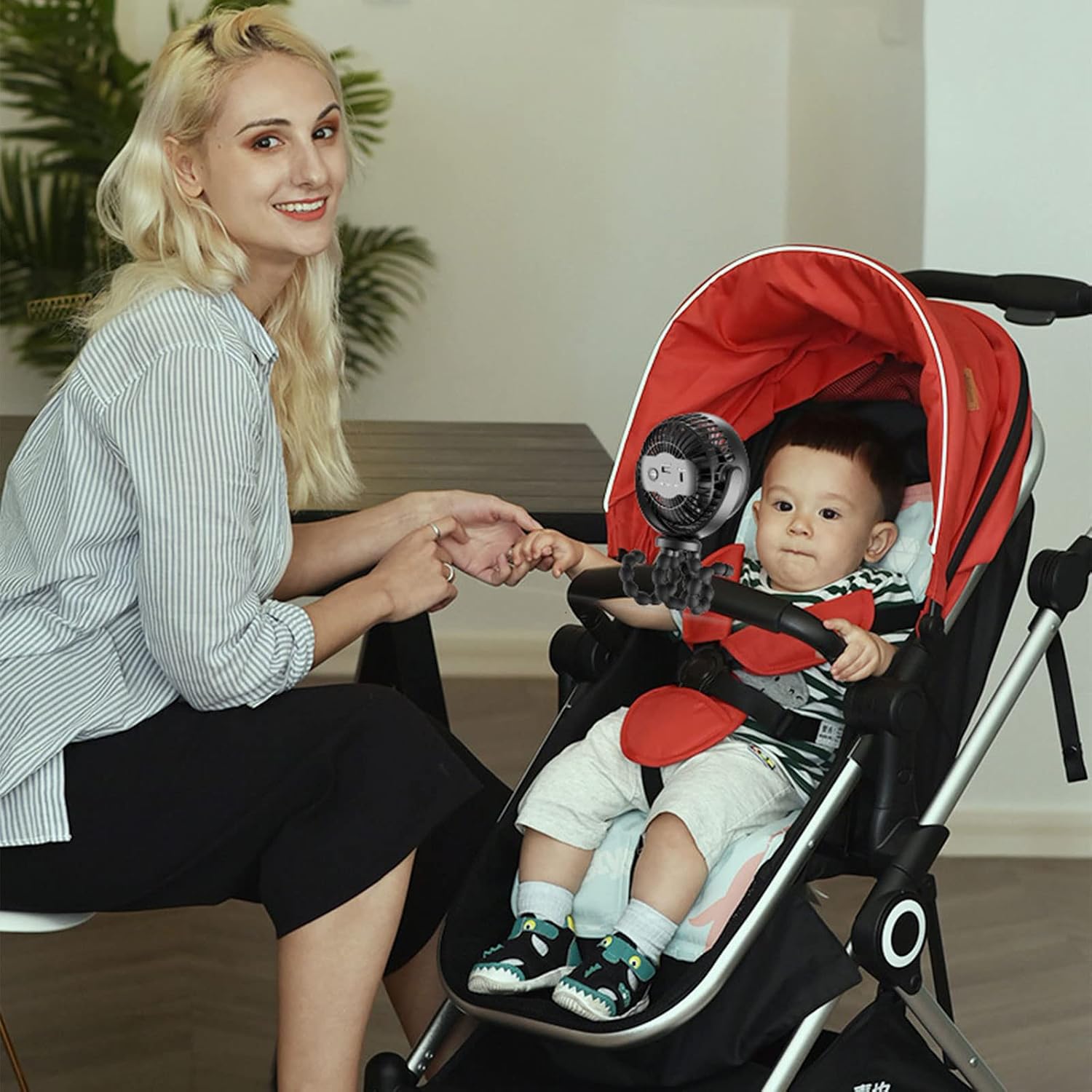 Stroller Fan Rotatable USB Fan for Car-Seat Pushchair Accessories Quiet Tripod Fan with 5200mAh Battery Powered 3 Speed