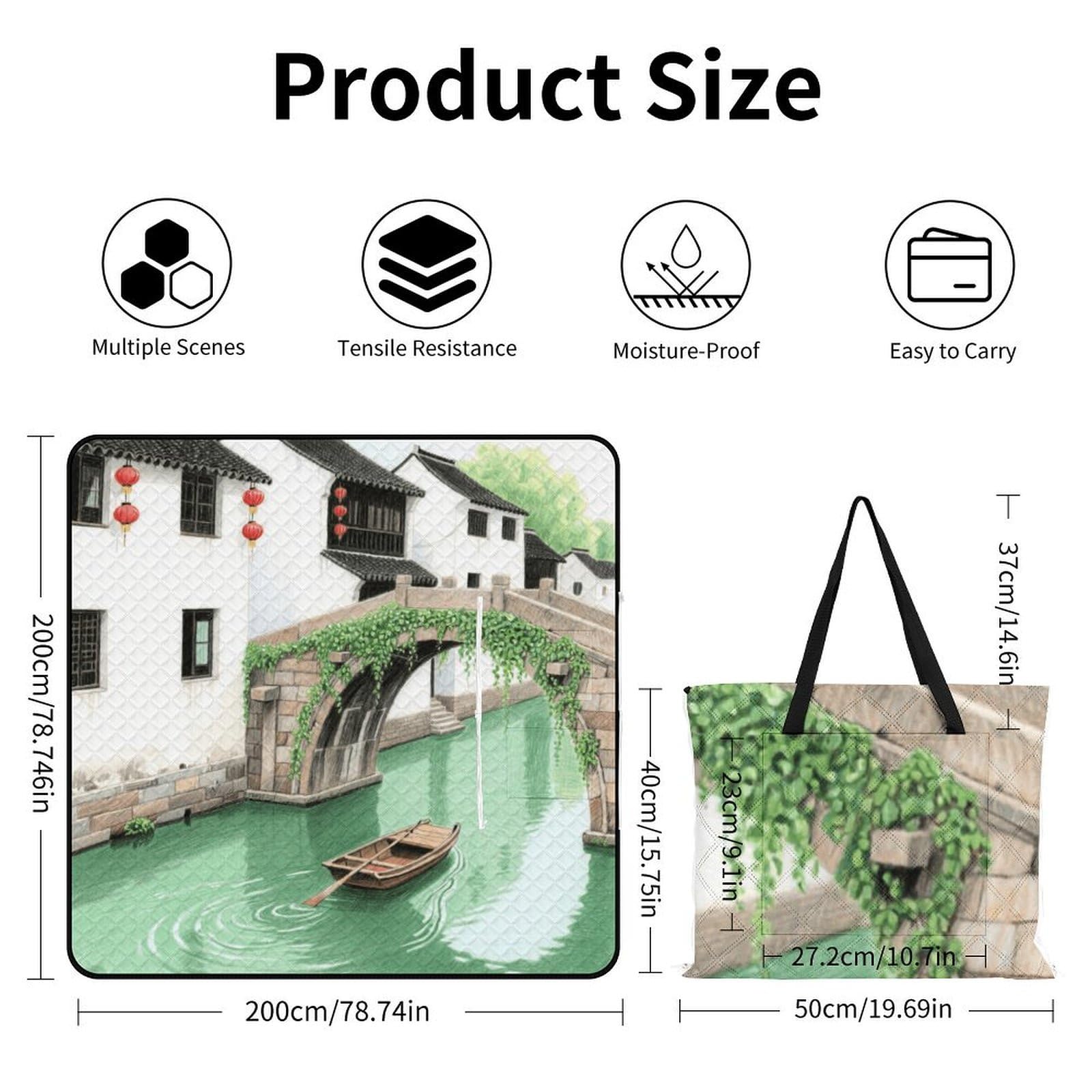 Tappetino da spiaggia con stampa ad arco e ponte ad arco per città, portatile, extra large, adatto per viaggi, escursioni, festival musicali, prati, spiagge, picnic all'aperto