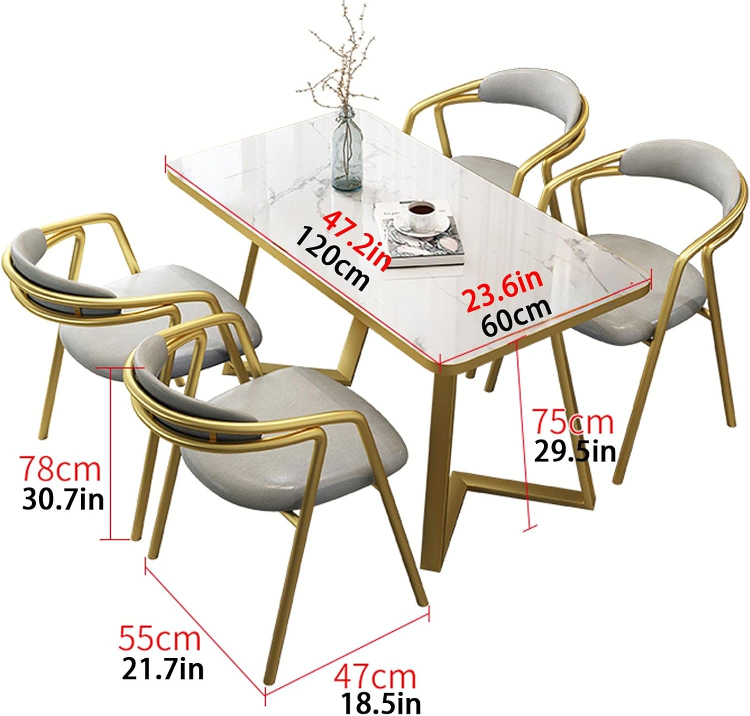 Office Reception Room Club Table and Chair Set, Negotiation Table and Chair Set for 4, Small Conference Room Negotiation Table Sets, Marble Square Table and PU Backrest Chair 5-Piece(Green)