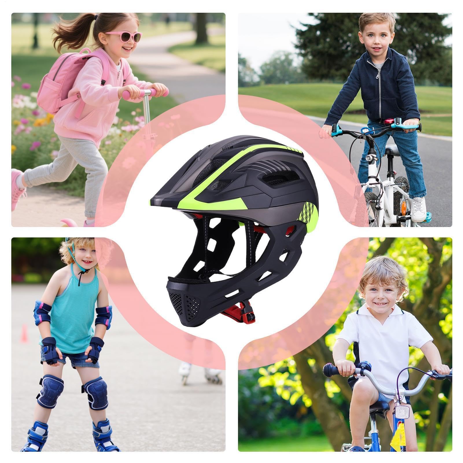 Casco integrale per bambini – Attrezzatura per equitazione, casco da bicicletta per attività all'aria aperta, design di sicurezza regolabile, leggero, resistente agli urti, equipaggiamento protettivo
