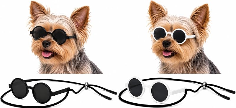 Óculos de Sol Redondos para Cães e Gatos de Pequeno Porte Style Vault G016-2, Preto e Branco, Pacote com 2