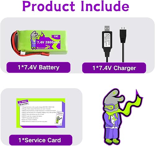 Miniatura 6 de 7.4V 2800mAh 20C Lipo JST Plug Batería para RadioLink RC3S RC4GS RC6GS MC-E7S Receptortransmisor con cargador USB 2S, probador de alarma de voltaje