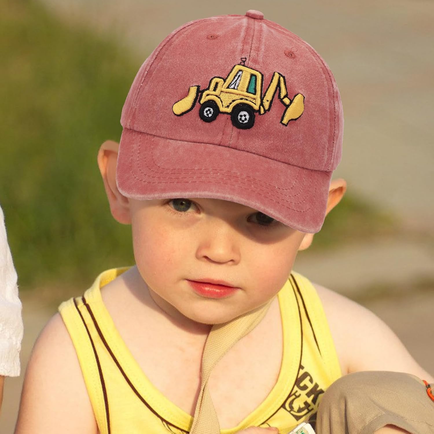 Cute Embroidery Excavator Toddler Kids Baseball Cap Adjustable Cotton Washed Vintage Dad Hat for Boys Girls Age 2-8