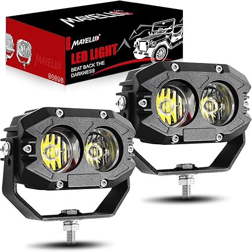 MAYELLO Cápsulas de luz LED de 4 pulgadas, 60 W, haz de inundación blanco, luces LED todoterreno, luces antiniebla LED 12D con lente corrugada,