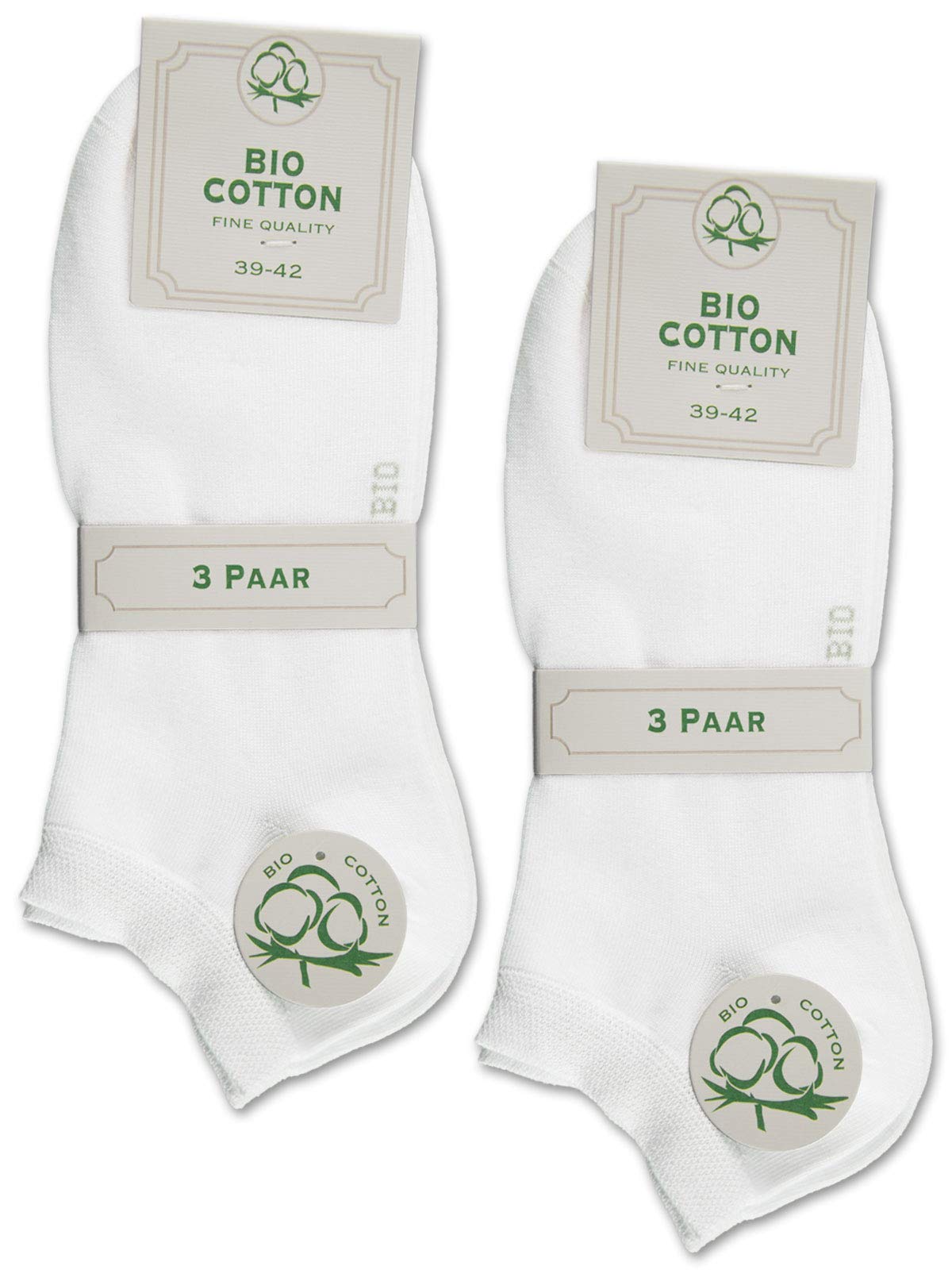 sockenkauf24 6 Pairs of Trainer Socks Organic Cotton for Men and Women without Seam with Comfort Waistband, White, 43-46