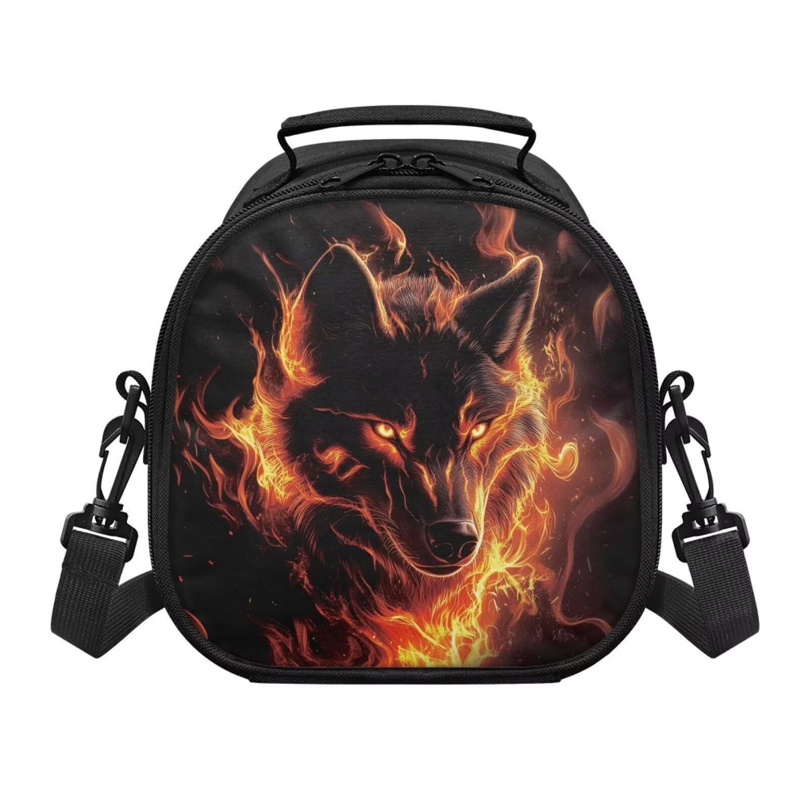 TOADDMOS Fire Wolf Lunch Bag Insulated Lunch Box Container Lunch Crossbody Bag Unisex Adult Teens Kids Girls Boys Women Men Friends Classmates, Family Member