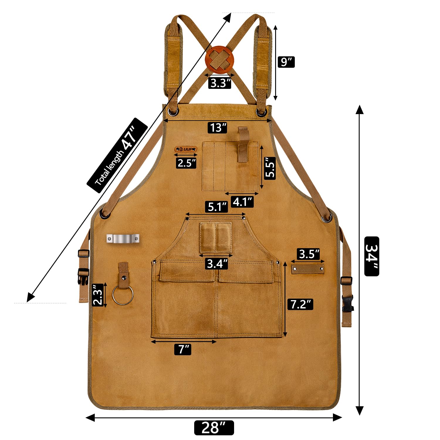 Woodworking Apron for Men Shop Apron 20 oz Canvas Work Apron with 9 Tool Pockets Heavy Duty Wood — view 6