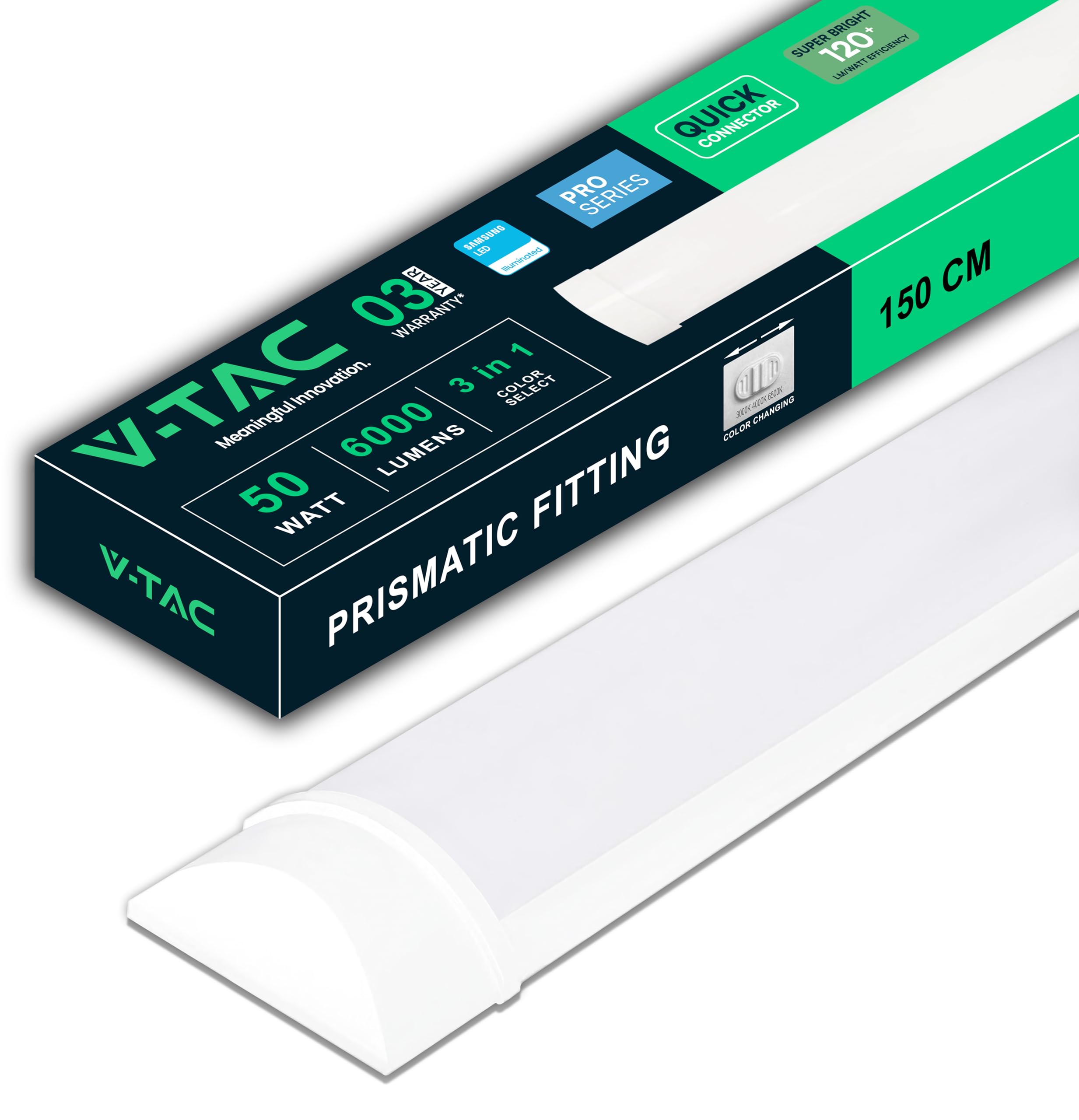 VT-8350CCT 50W LED Grill FITTING-150CM COLORCODE: 3IN1 | 120LM/W Efficiency | 6000 Lumens | IP20 | IK06 Protection | 50 watts | 25,000 Hours Life | Pack of 1