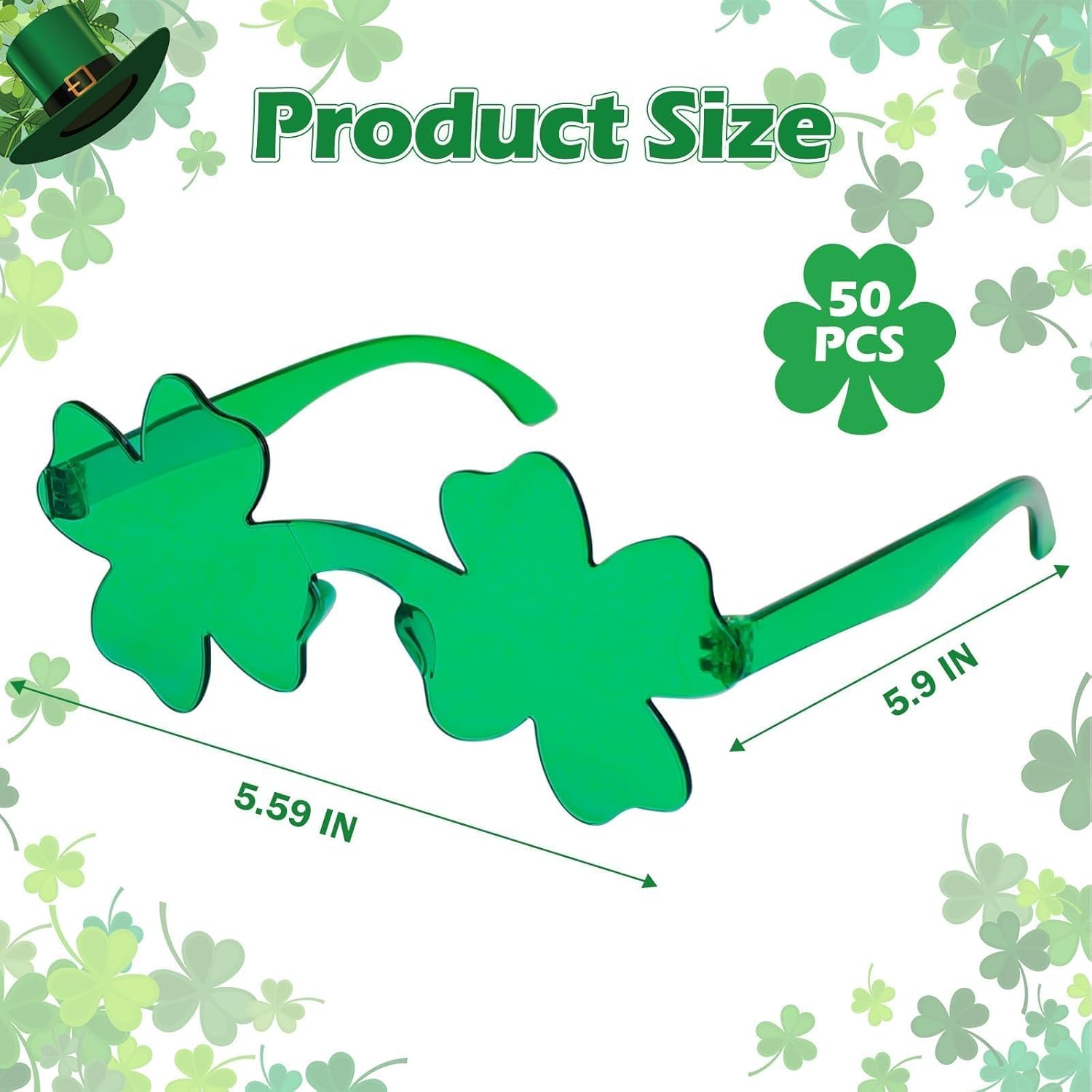50 Pairs St. Patrick’s Day Green Shamrock Sunglasses Lucky Four-Leaf Clover Eyeglasses for Party Favor