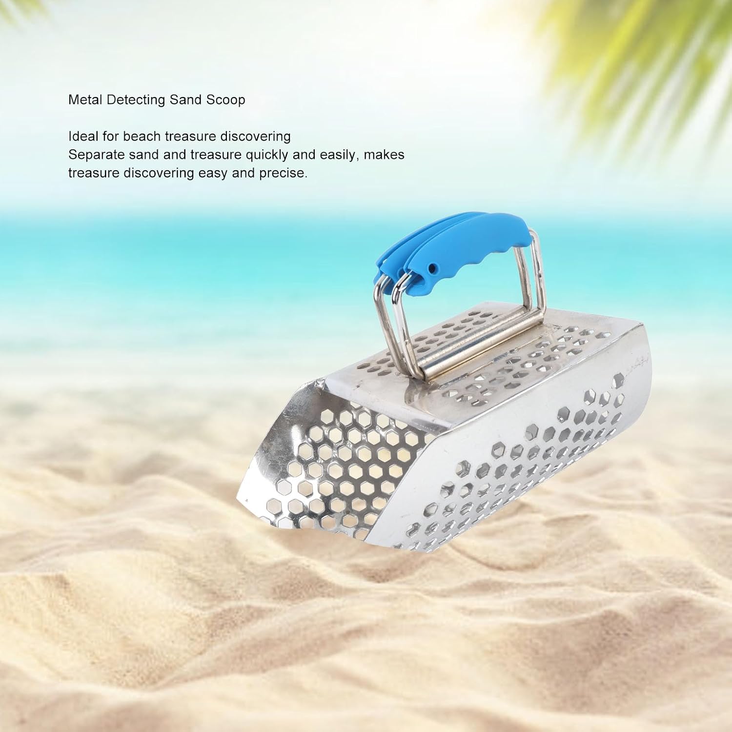 Fafeicy Metal Detecting Sand Scoop, Stainless Steel Sand Sifter Shovel with Sturdy Sieve for Beach Treasure Discovering