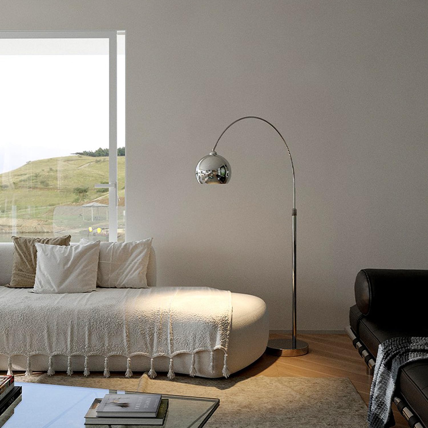 MIXL-Chrome Arc Floor Lamp,Arc Floor Lamps for Living Room,Adjustable Reading Standing Light,Modern Arch Standing Lamp for Bedroom Study Room