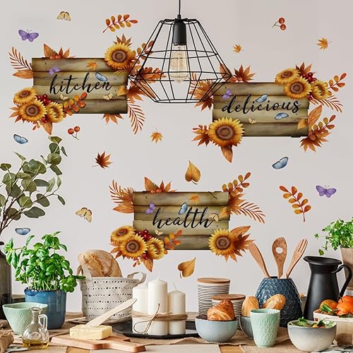 Miniatura 3 de Calcomanías de pared de otoño, cocina, salud, deliciosas calcomanías de pared extraíbles de otoño para cocina, decoración de pared para vacaciones