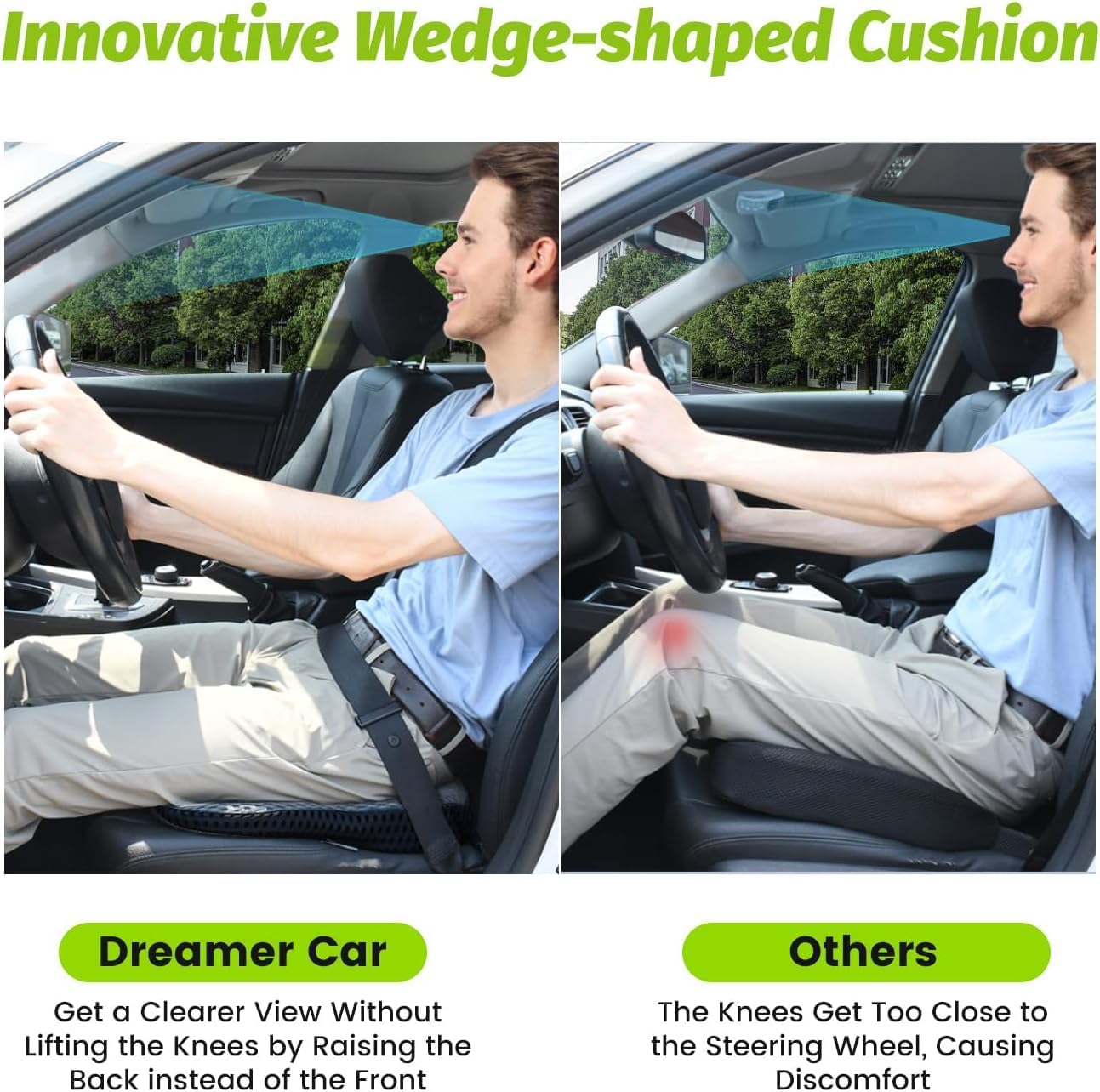 JITUIHOM Seat Cushion for Car Seat Driver for Honda Civic Sedan 2022 2023 2024 2025, Memory Foam Anti-Slip Design Raised Back to Broaden Vision Ergonomic Seat Cushion