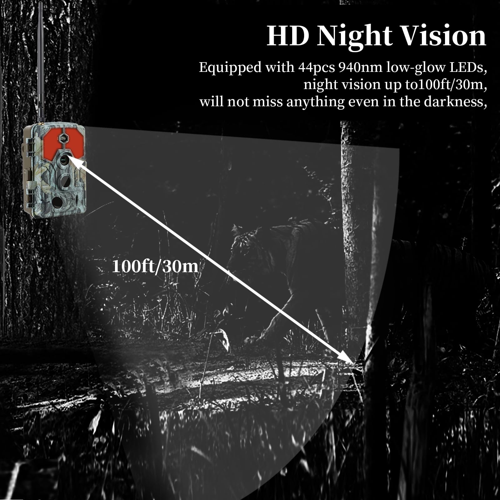 Caméra de Chasse Wi-FI 4K 64MP avec Vision Nocturne Détecteur de Mouvement pour la Chasse, L'observation de la Nature