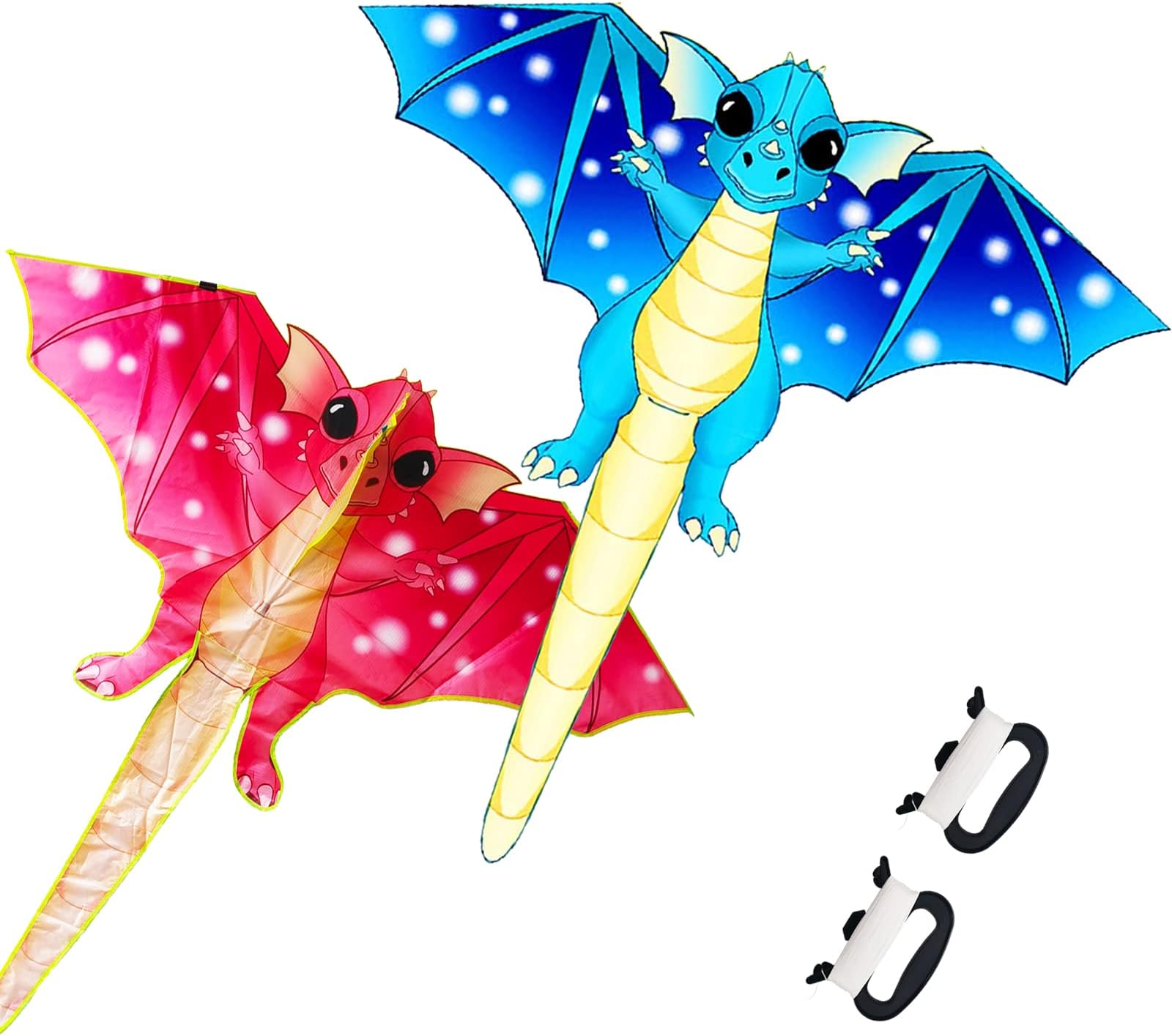 Kaidenic 2 Pack Kites Red and Blue Dragon Kites Easy to Fly with Flying Lines for Kids and Adults