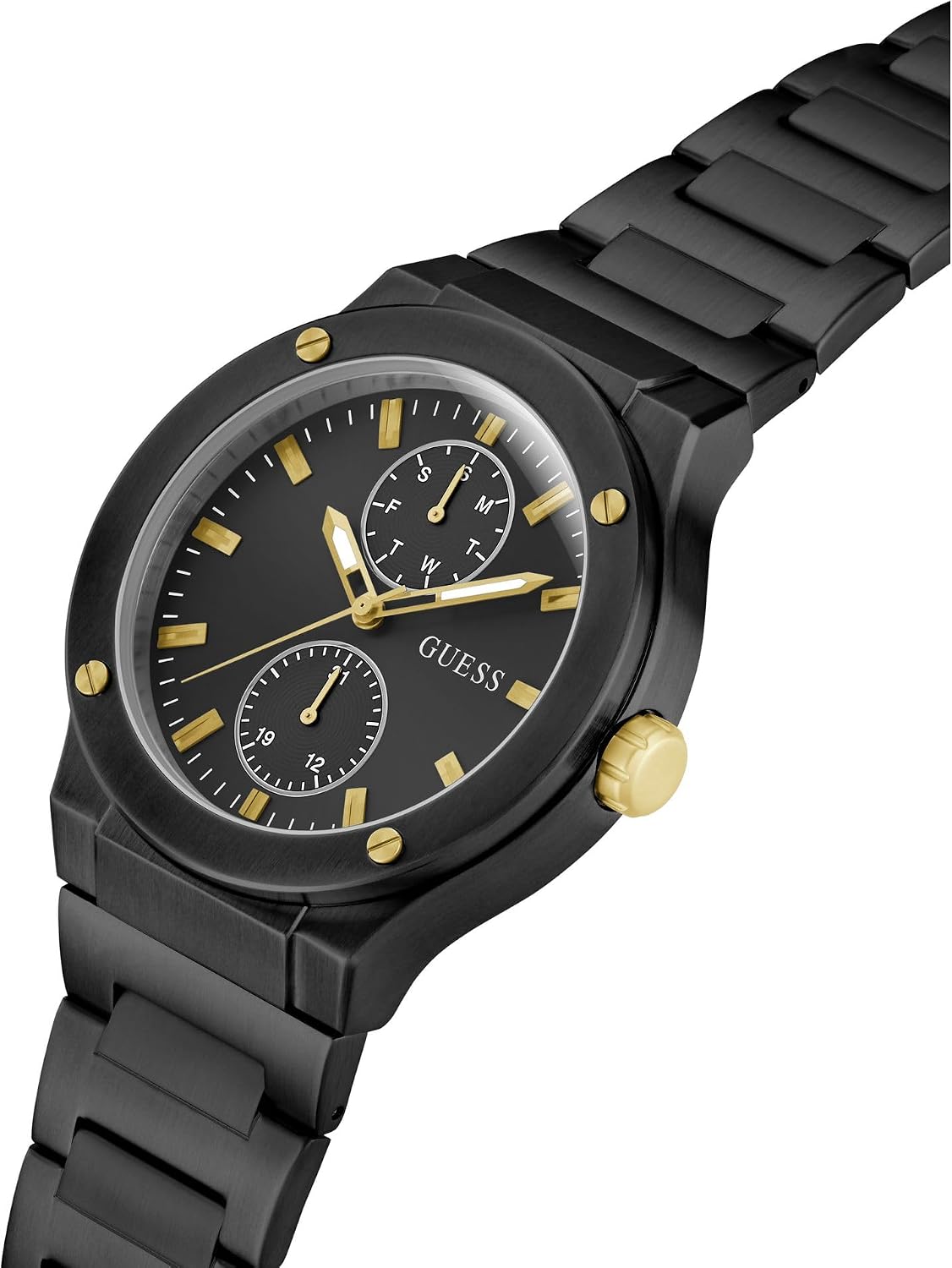 Guess Men's 45mm Watch - Black Stainless Steel Strap Black Dial and Case