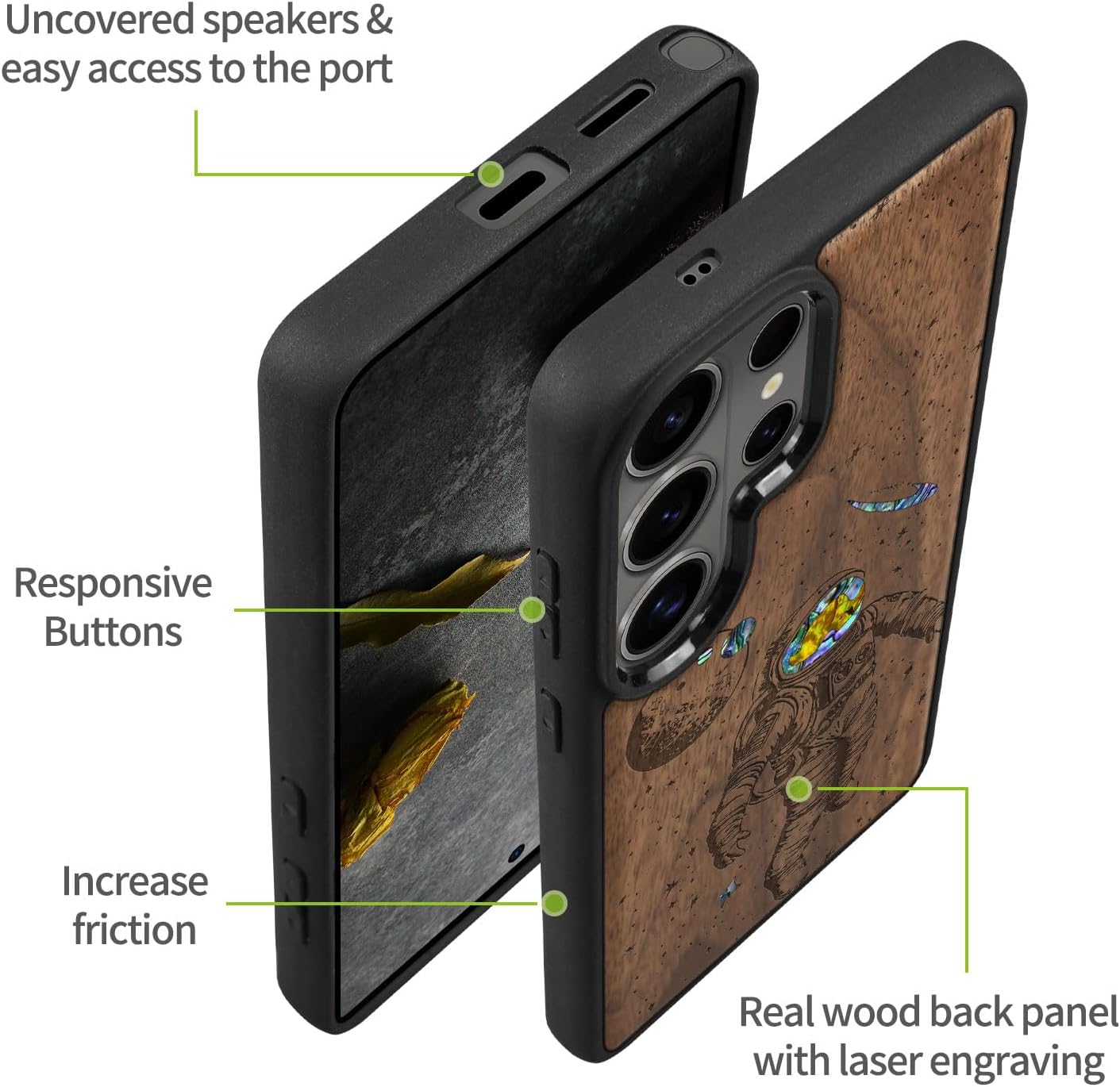 Carveit Magnetic Wooden Case for Samsung Galaxy S26 Ultra Case, Wood Artisan Engraved & Handmade Shell Inlaid, Compatible with MagSafe Wireless Chargers (Cosmic Wanderer) Walnut