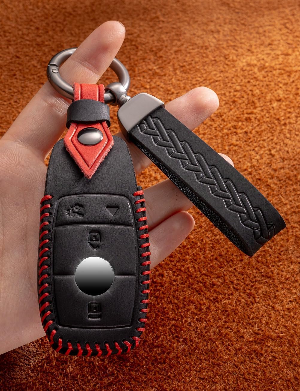 for Mercedes Benz Key Fob Cover Leather Car Key Case Keychain Fob Holder Compatible with Mercedes A, C, E, G, S Class 2017-2024 (Black) - Image 3