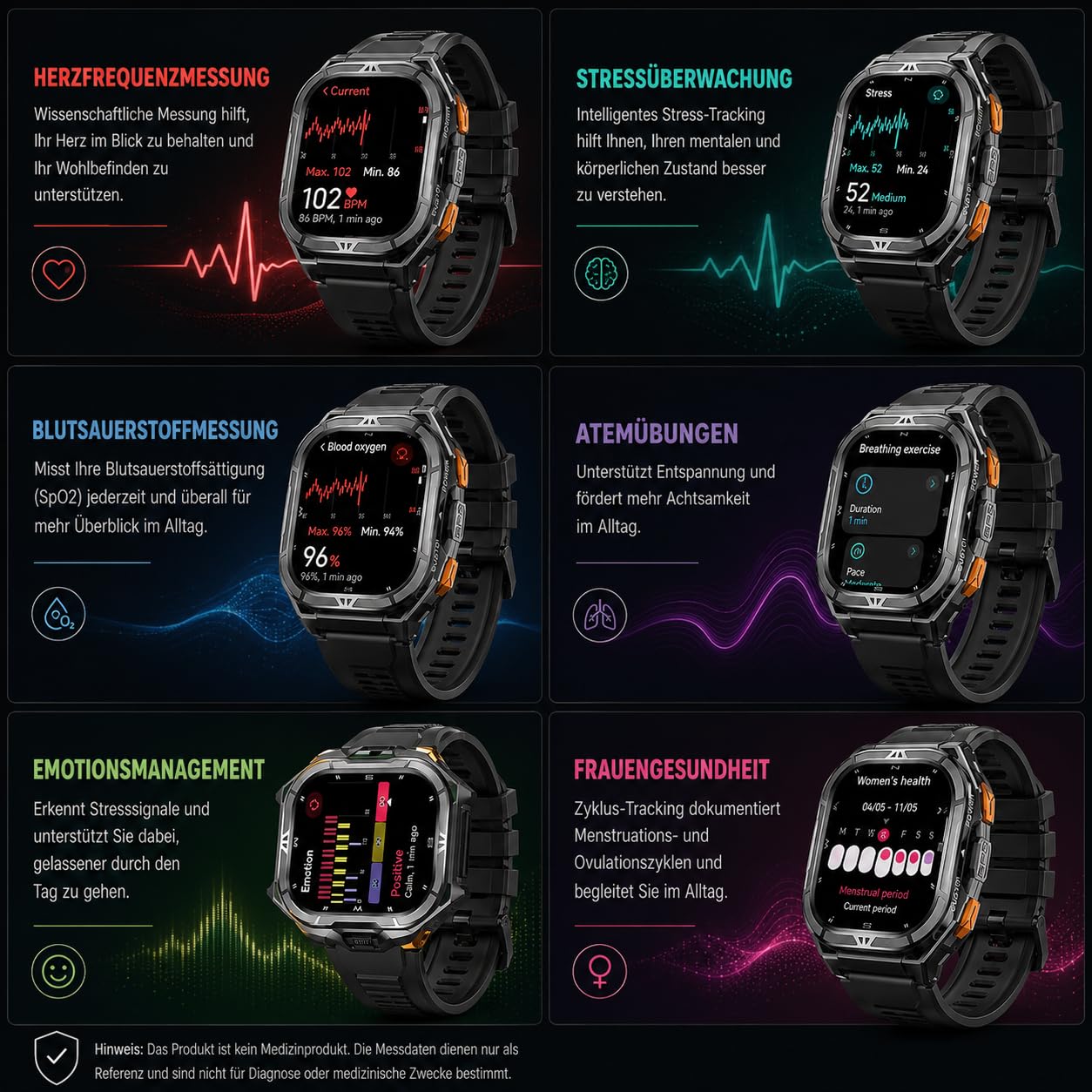 Thor 3.0 - Smartwatch Sportuhr Mit 1,96 Zoll AMOLED Display 5ATM Wasserdicht 100+ Trainingsmodi Herzfrequenzmessung Schlafanalyse SOS Funktion Für Männer Und Frauen (Schwarz)