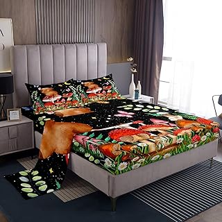 Cute Capybara Kids Sheet King Size,Starry Sky Mushroom Romantic Bedding Set,Boys Girls Adults Room Decor,South America Animals Lovely Colorful Bed Sheet Set 4pcs(Fitted + Flat + 2 Pillowcases)