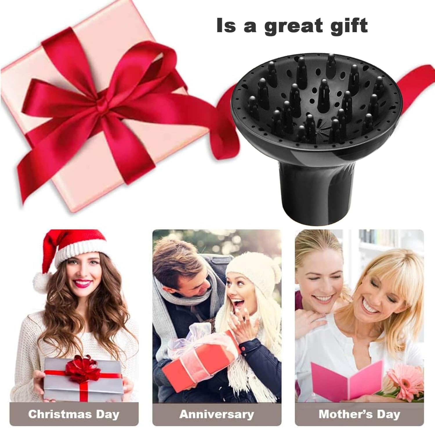 Kresal Hair Diffuser, Universal Hair Dryer Diffuser For Curly Hair and Natural Hair, Professional Hair Diffuser Attachment Fits 99.9% Blow Dryer Nozzle 1.5"- 2.67" to Minimizes Frizz Volume (Black) - Image 8 thumbnail