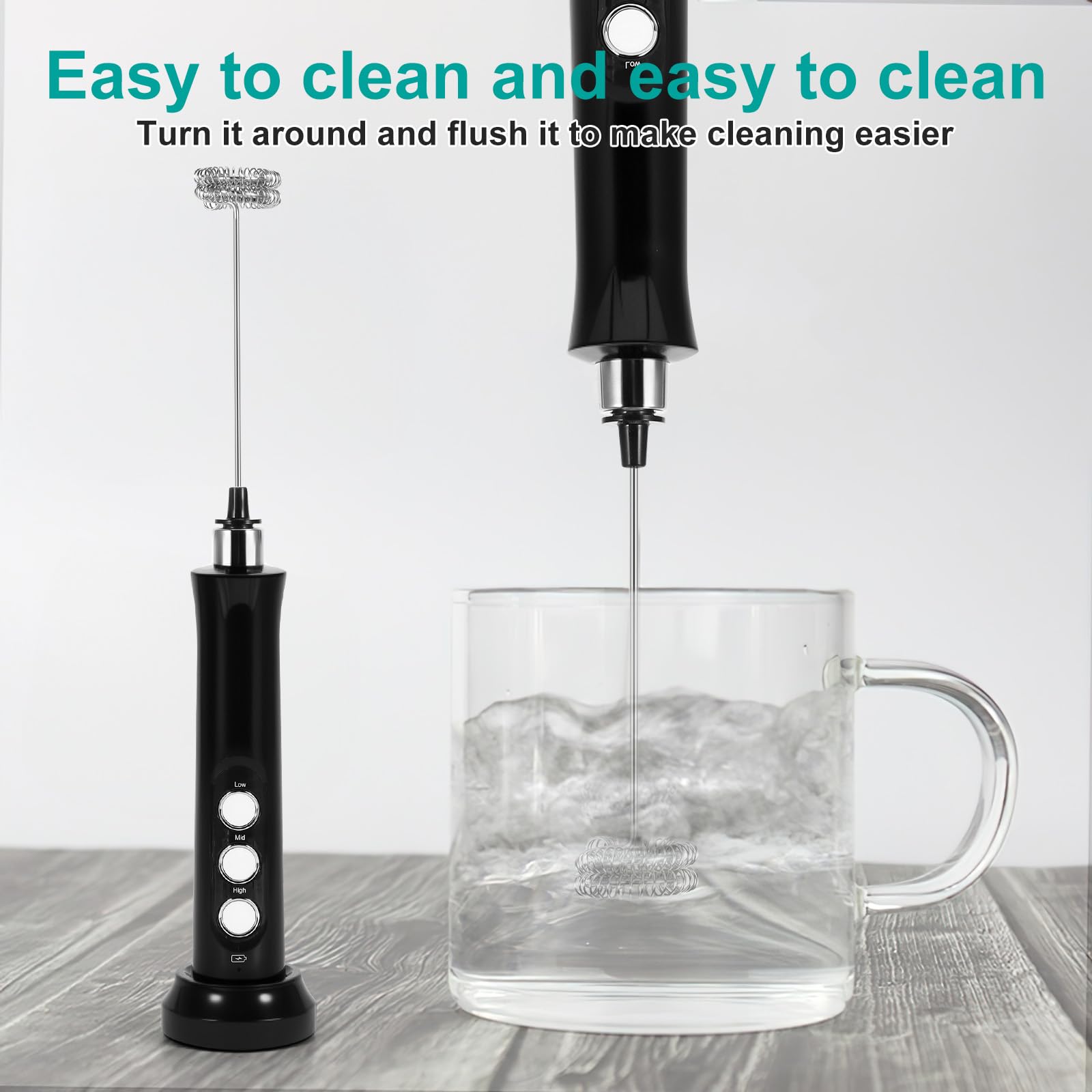 SUNJULY Montalatte elettrico, paletta palmare, asta ricaricabile USB, 3 marce, frusta elettrica per caffè/latte/cappuccino (nero SUNJULY Montalatte elettrico, paletta palmare, asta ricaricabile USB, 3 marce, frusta elettrica per caffè/latte/cappuccino (nero