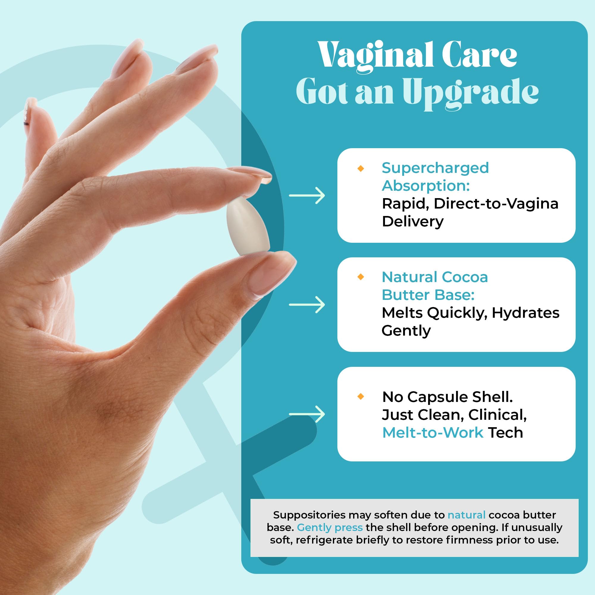 PURE WOMAN - Pure Bliss - Vaginal Moisturizing Suppositories - Hyaluronic Acid, Vitamin E, Vitamin A, Lactic Acid - Supports Vaginal Moisturization - Long Lasting Comfort & Sensitivity Relief - 10 Pk