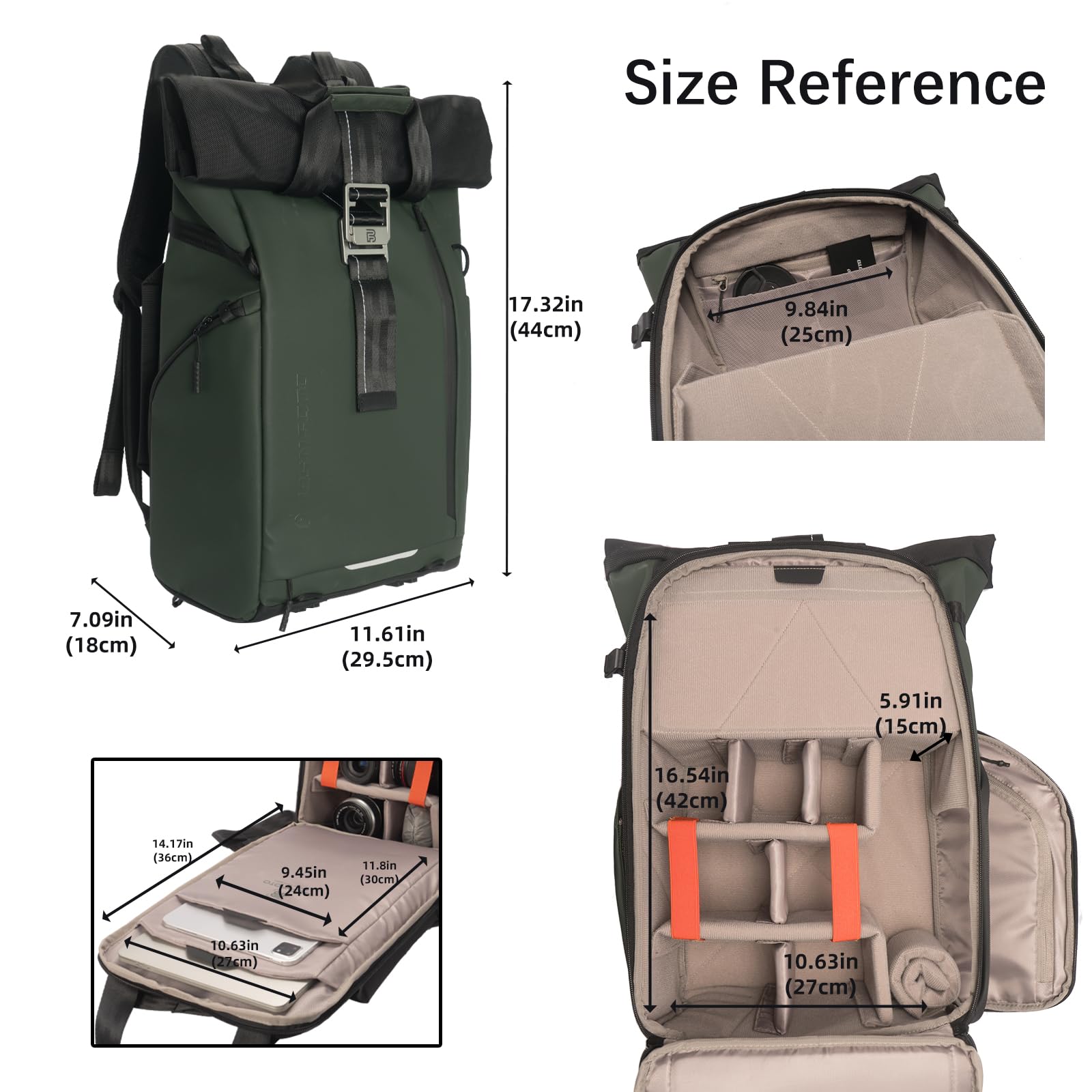 Besnfoto Mochila para cámara, impermeable, bolsa de viaje para fotógrafo, funda de fotografía extensible para cámara réflex réflex réflex sin espejo, compatible con laptop de hasta 15.6 pulgadas con