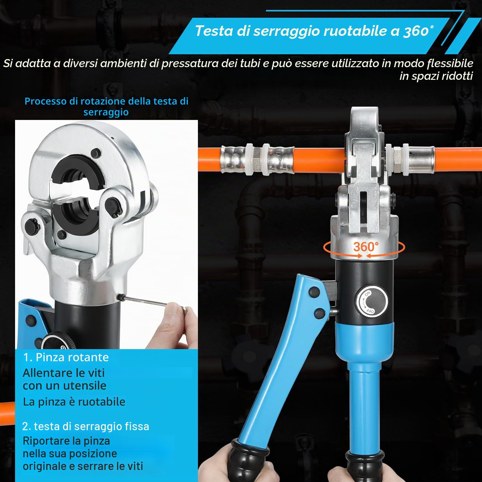 TLGREEN Pinza Crimpare TH per Tubo plastica e alluminio,16-20-26-32mm,360° Testa Rotante,8T,Crimpatrice Multistrato,Pinza per Serra Multistrato,Pinza a Pressione Idraulica