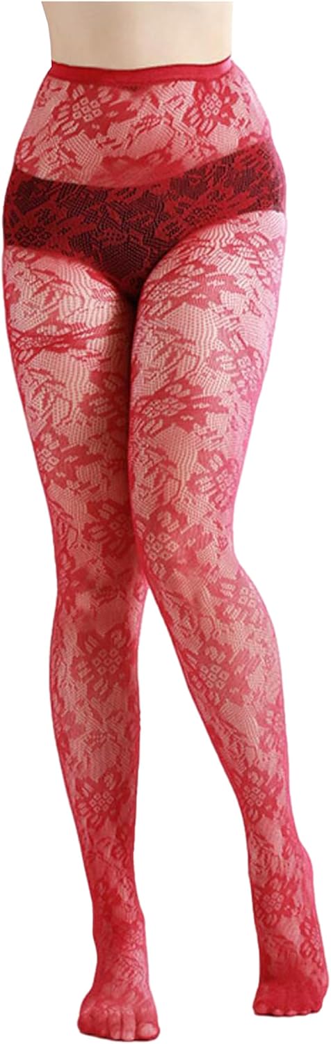Lace Tights - Red Lace Stockings for Women, Leggings Floral Pantyhose