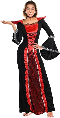 Miniatura 7 de 5 Pcs Royal Vampire Costume Set for Girls Vampire Themed Party Victorian Vampiress Queen Role Playing Halloween Party