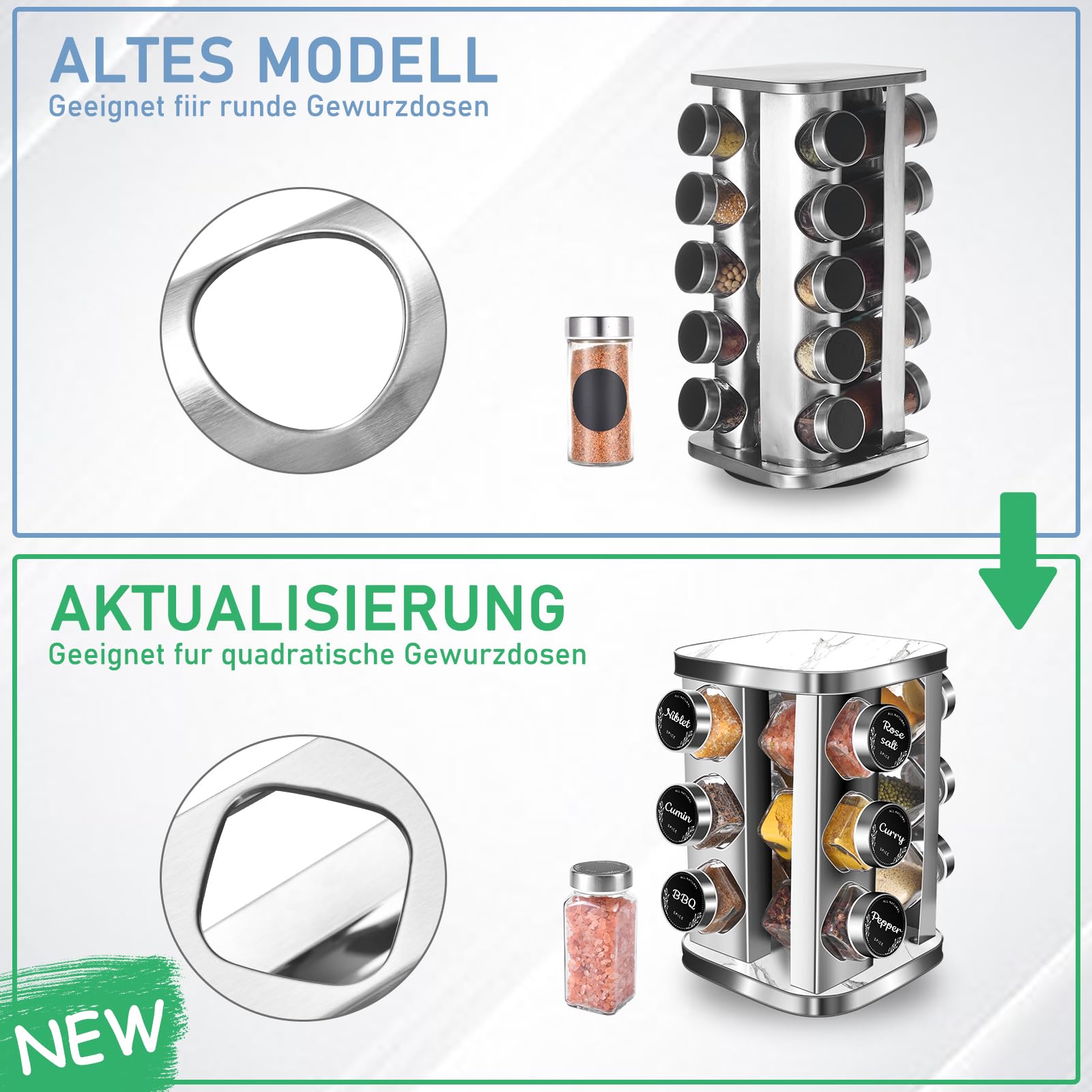 Porta Spezie Girevole A 360° Con 12 Barattoli - Organizer Da Cucina In Acciaio Inox, Con Etichette E Accessori - Foto 6