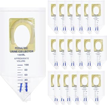 60 PCS Pediatric Urine Bag Collectors, Disposable Baby Clear Catcher Pouch Individually Pee Bags Spill Proof Baby Urine with Adhesive Surface for Kids Urine Collection