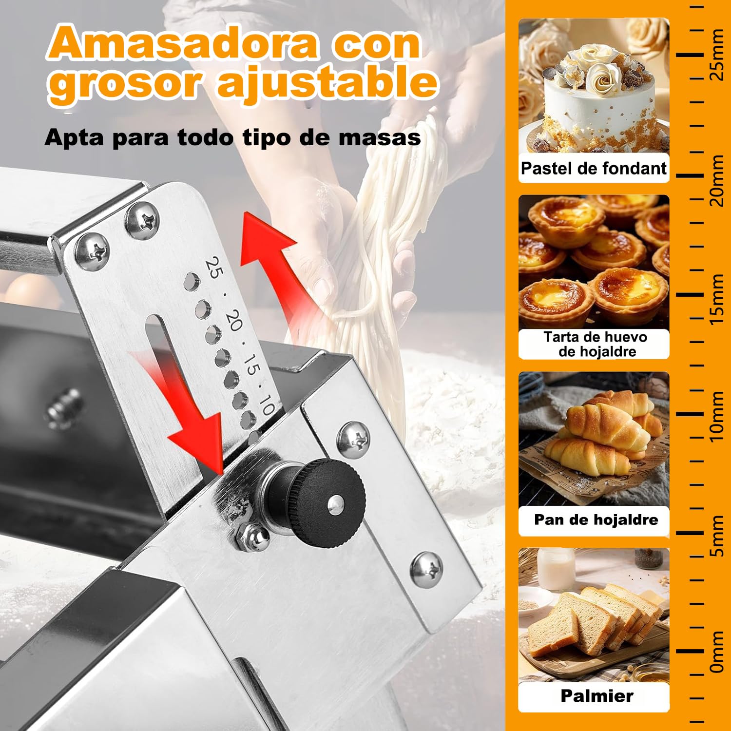Teigfaltmaschine, Croissant-Teiglaminator, Kleiner Teigschneider, Teigmaschine mit Einstellbarer Dicke, für Fondant, Croissants, Pizza und Blätterteig A300