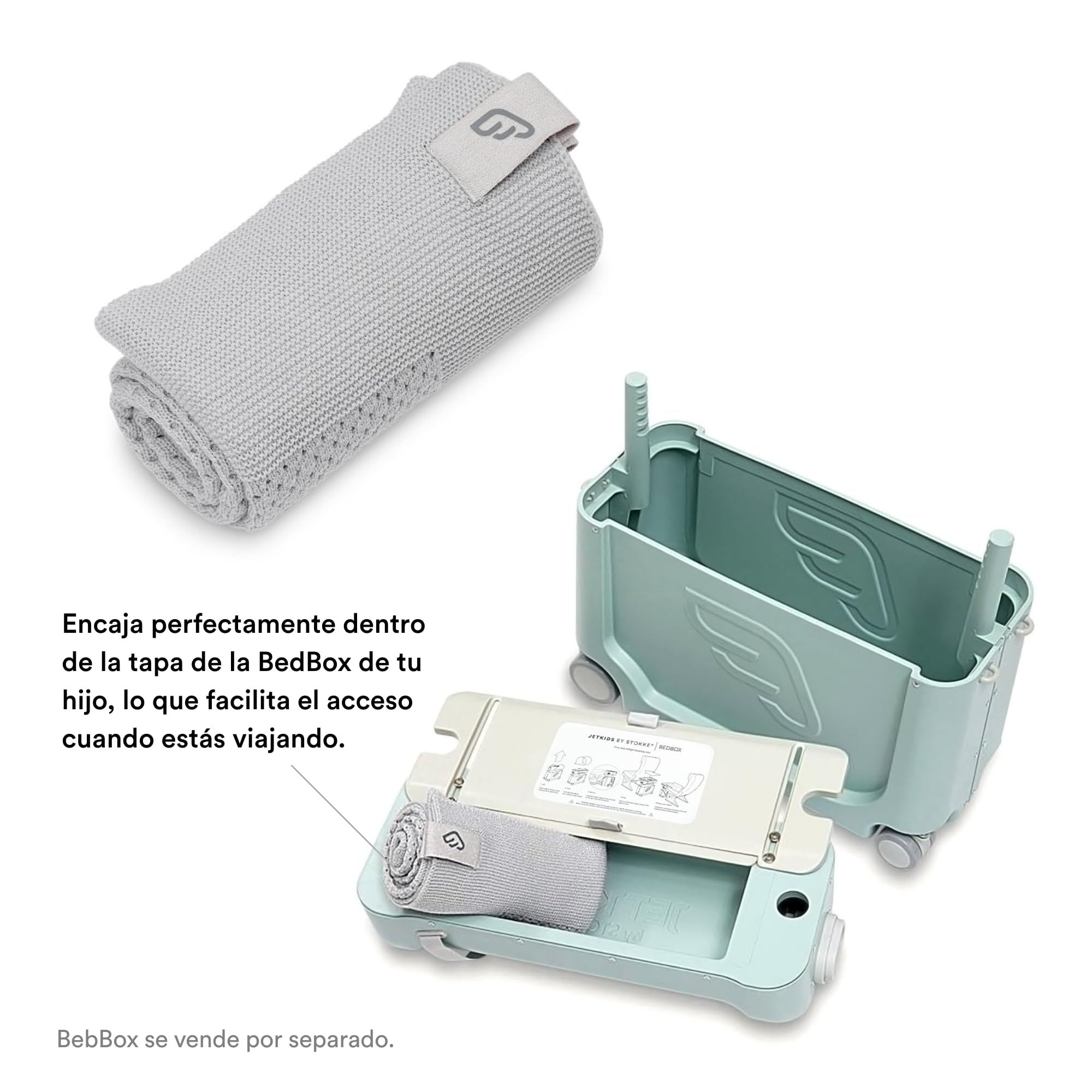 Stokke Manta de Lana Merino JetKids, Gris Piedra - Cabe Dentro de la Tapa de BedBox para Mantener a tu Hijo abrigado Mientras viaja - Lavable a máquina