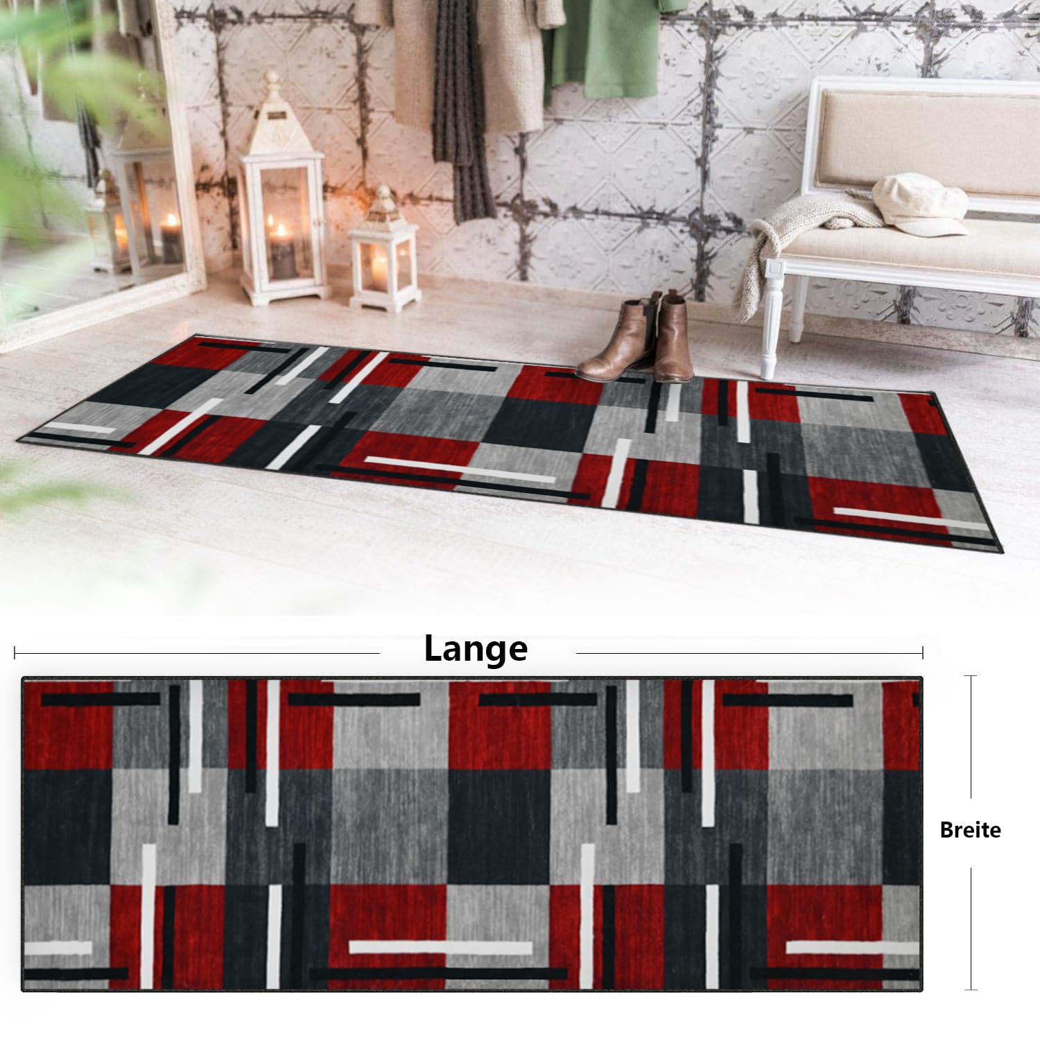 Tapis Cuisine Lavable en Machine, Tapis de Couloir Antidérapant, Tapis Salle De Bain Poil Court Doux, Tapis Entree Interieur Motifs Géométriques 60x200cm
