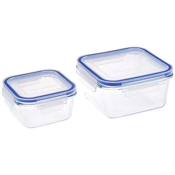 Solimo Square Glass Storage Container Set, Set of 2, Transparent -450ml & 900ml