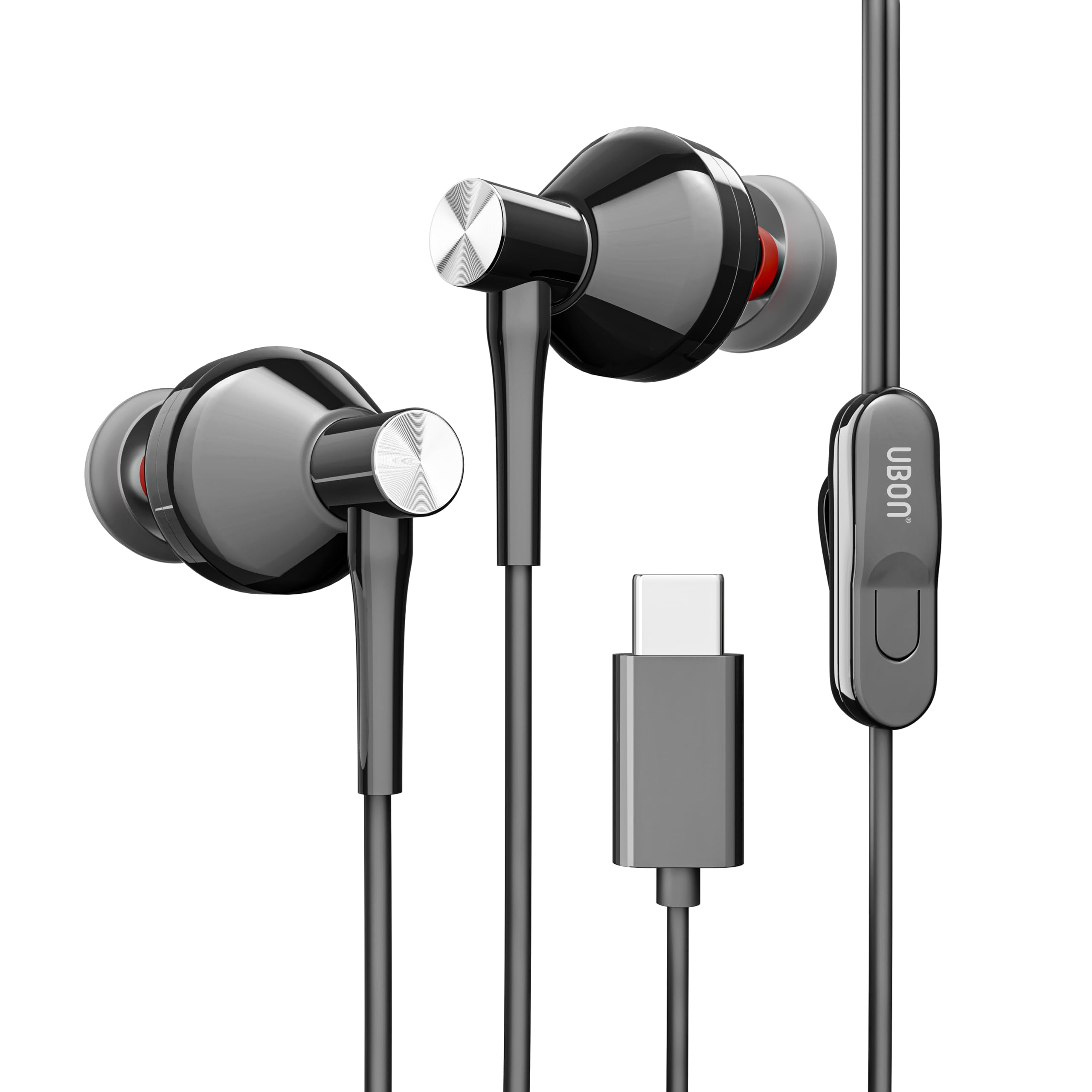 UBON TC-186 Wired in Ear Earphones with in-line Mic for Clear Calling, 10mm Dynamic Drivers for Boosted Bass, Type-C Jack, Multi-Functional Controller (Black)-image-41