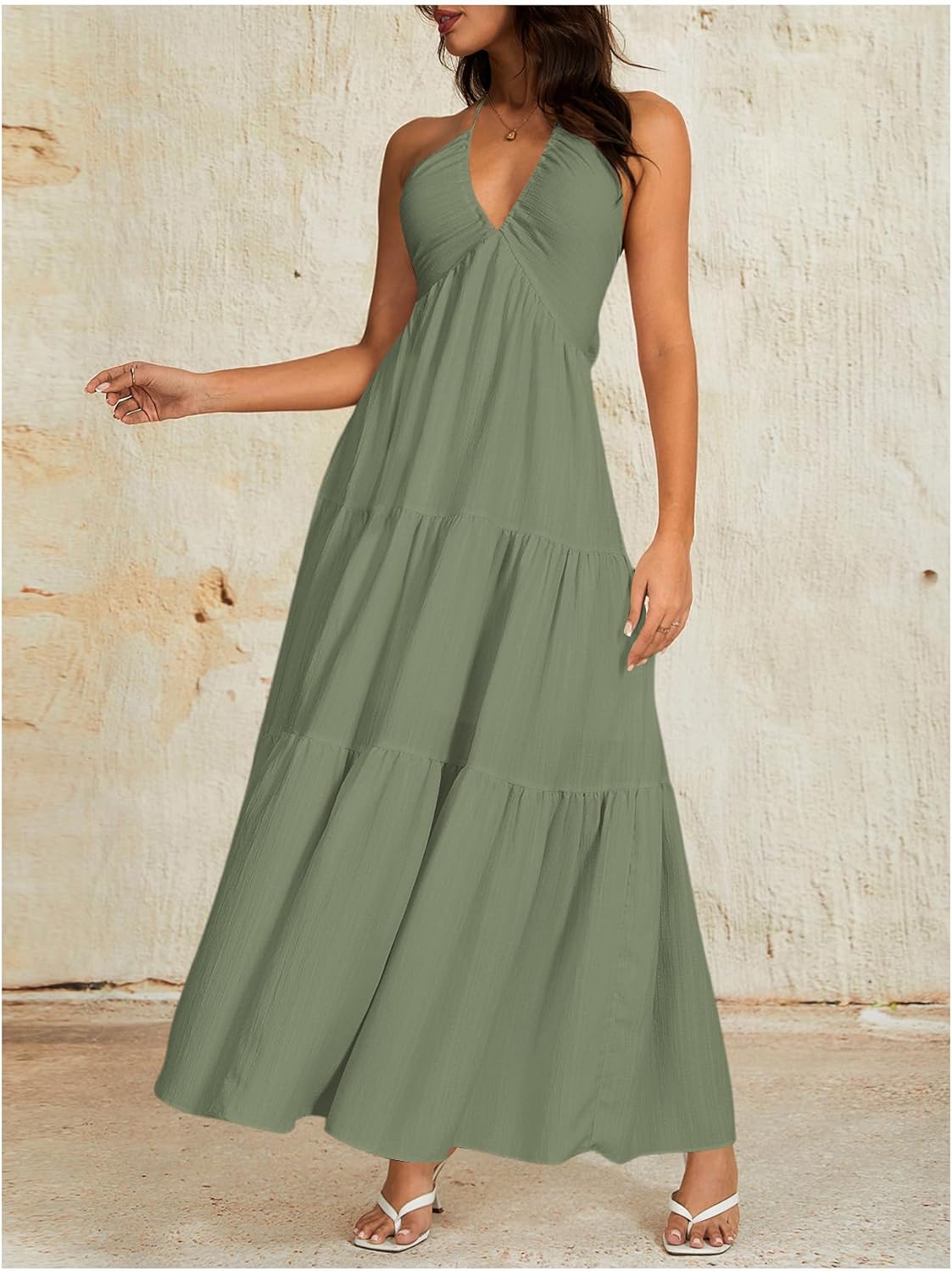 OYOANGLE Women's Summer Beach Formal Wedding Guest Dress Backless Flowy Vacation Boho Maxi Dresses - Image 5