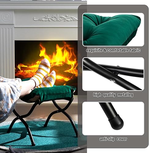 Miniatura 87 de HollyHOME Taburete reposapiés plegable de 15 pulgadas de alto, otomano plegable pequeño tapizado, taburete acolchado para sofá para silla perezosa,