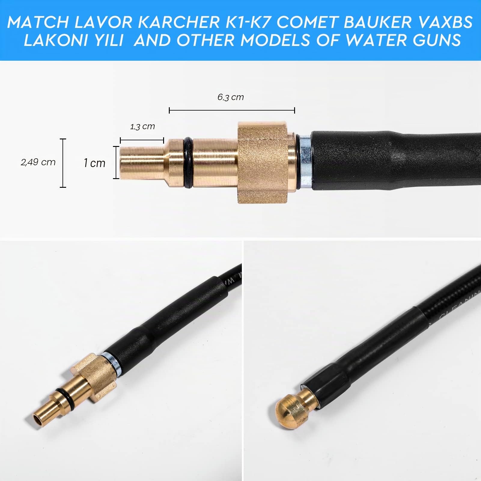 YUET Tuyau Déboucheur de Canalisations 10M/33FT pour Nettoyeur Haute Pression Karcher K2 K3 K4 K5 K7 et Lavor, 3200 psi 220 Bar, Sonde de Débouchage Flexible Tuyau de Vidange avec Adaptateur