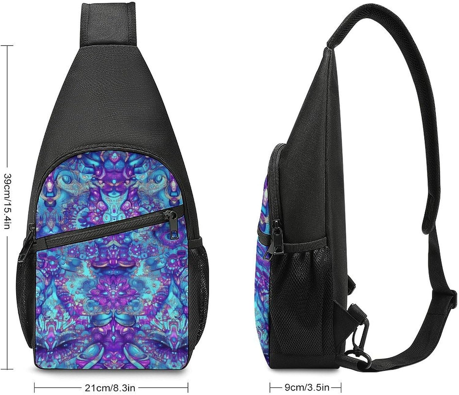 Psychedelic Mandala Hypnosis Crossbody Sling Backpack Chest Bag Daypack | unisex,trendy,with convertible and detachable shoulder strap,side pockets