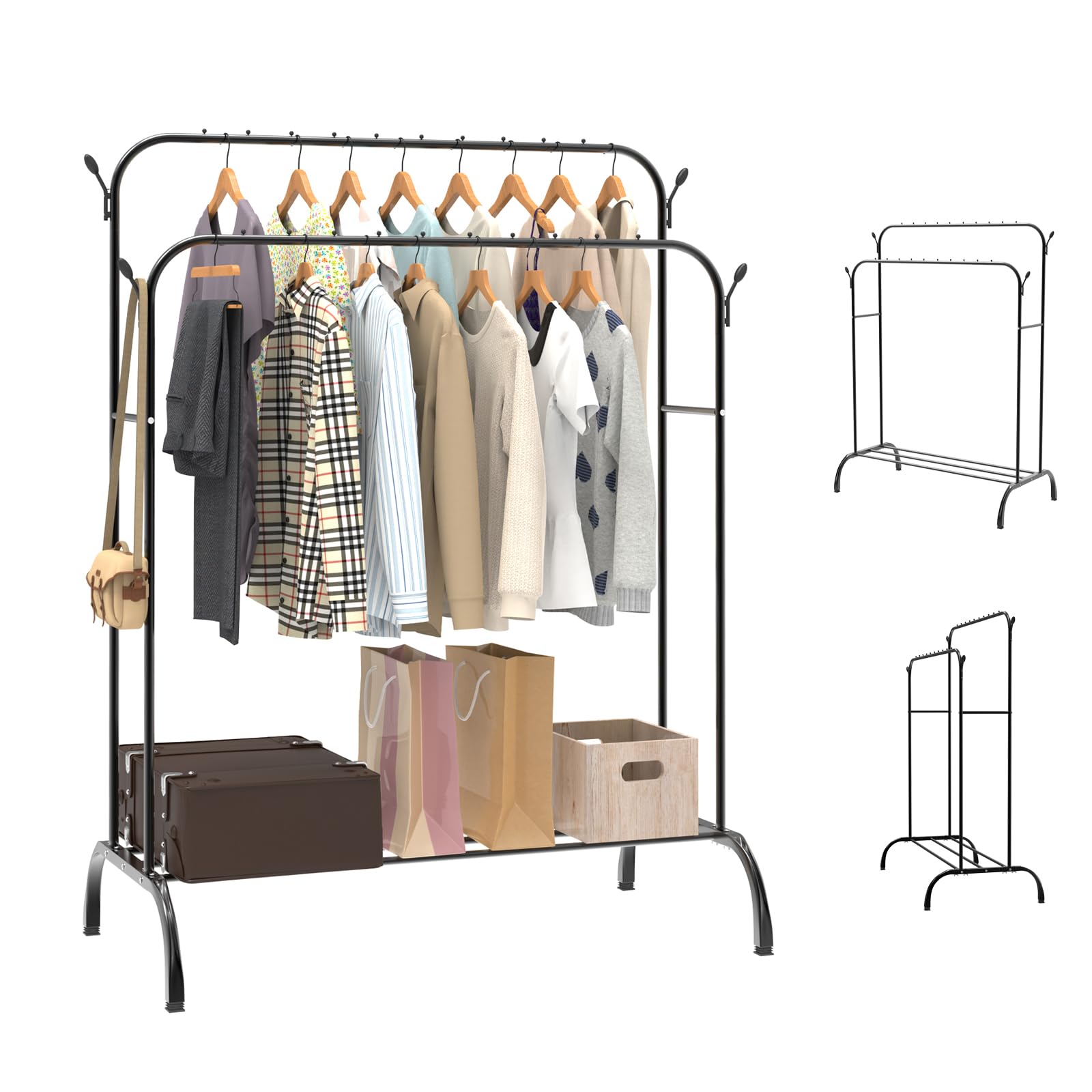 Clothes Rail, Heavy Duty Metal Clothes Rack, Wardrobe Rail, Coat Rack, Free Standing Shoes Rack, Hanging Rails for Clothes, Clothes Rails for Bedroom, Extendable Garment Rack, 43.3 x 50.1 x 21.6 inch