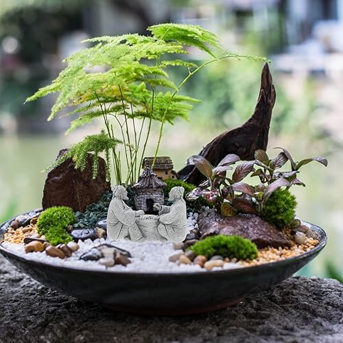 Miniatura 2 de Housoutil 2 figuras en miniatura de piedra arenisca, ancianos chinos antiguos jugando al ajedrez, decoración asiática, accesorios de jardín, adorno