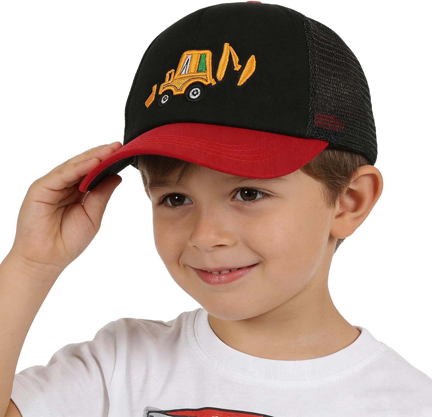 Kids Summer Trucker Hat with Cartoon Embroidery Breathable Mesh Baseball Cap Adjustable Snapback for 2-6Y Boys & Girls