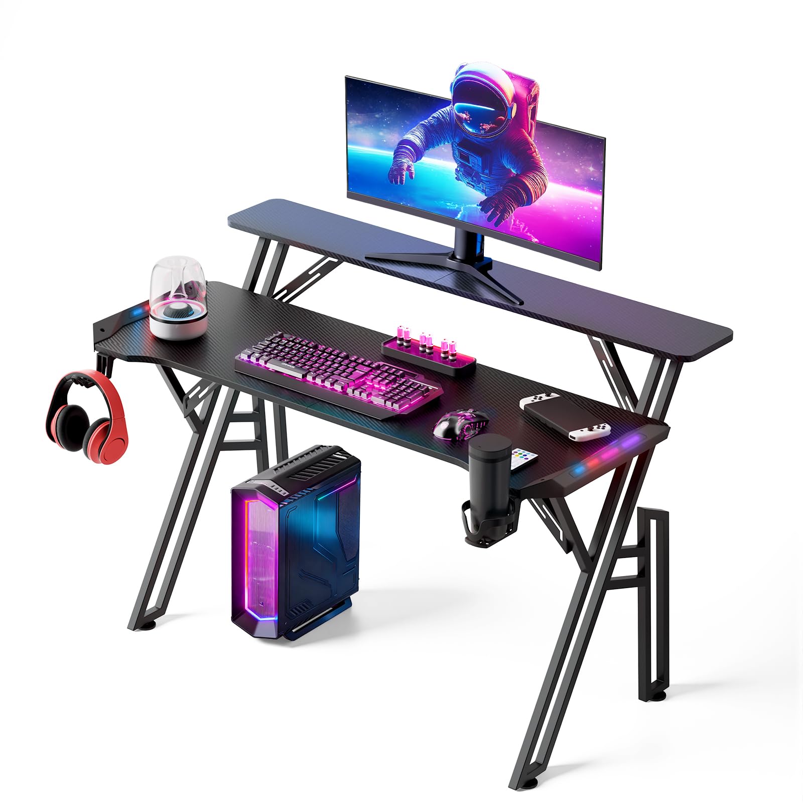 Warmiehomy Gaming Desk with LED Lights 120 x 60cm, Black