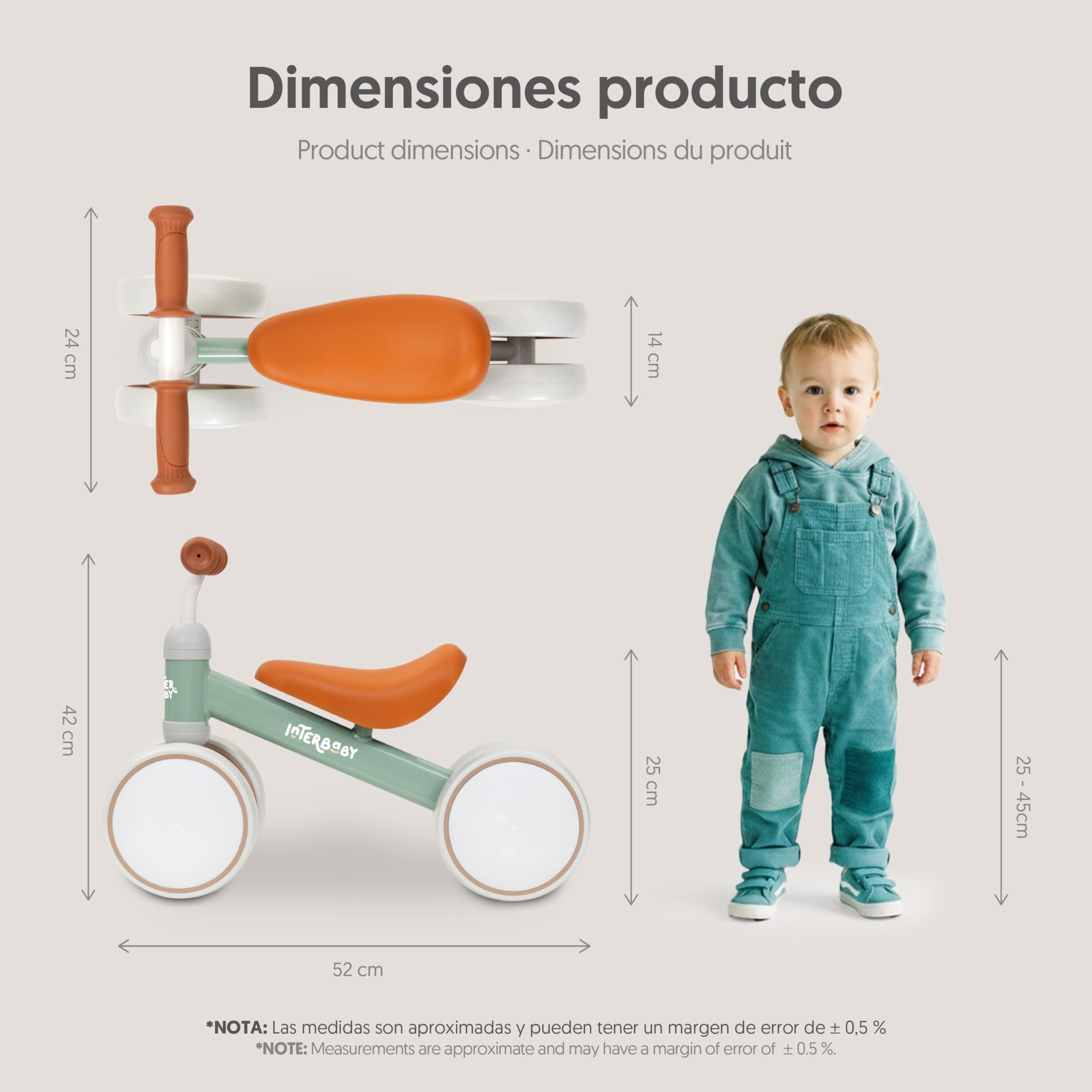 Interbaby Bicicleta sin Pedales Bebé 1 a 3 Años - Bicicleta de Equilibrio para Niños 12-36 Meses, Correpasillos Bebé Seguro 4 Ruedas, Primera Bici Niño 1-2 Años, Regalo Bebé 1 Año (Verde)