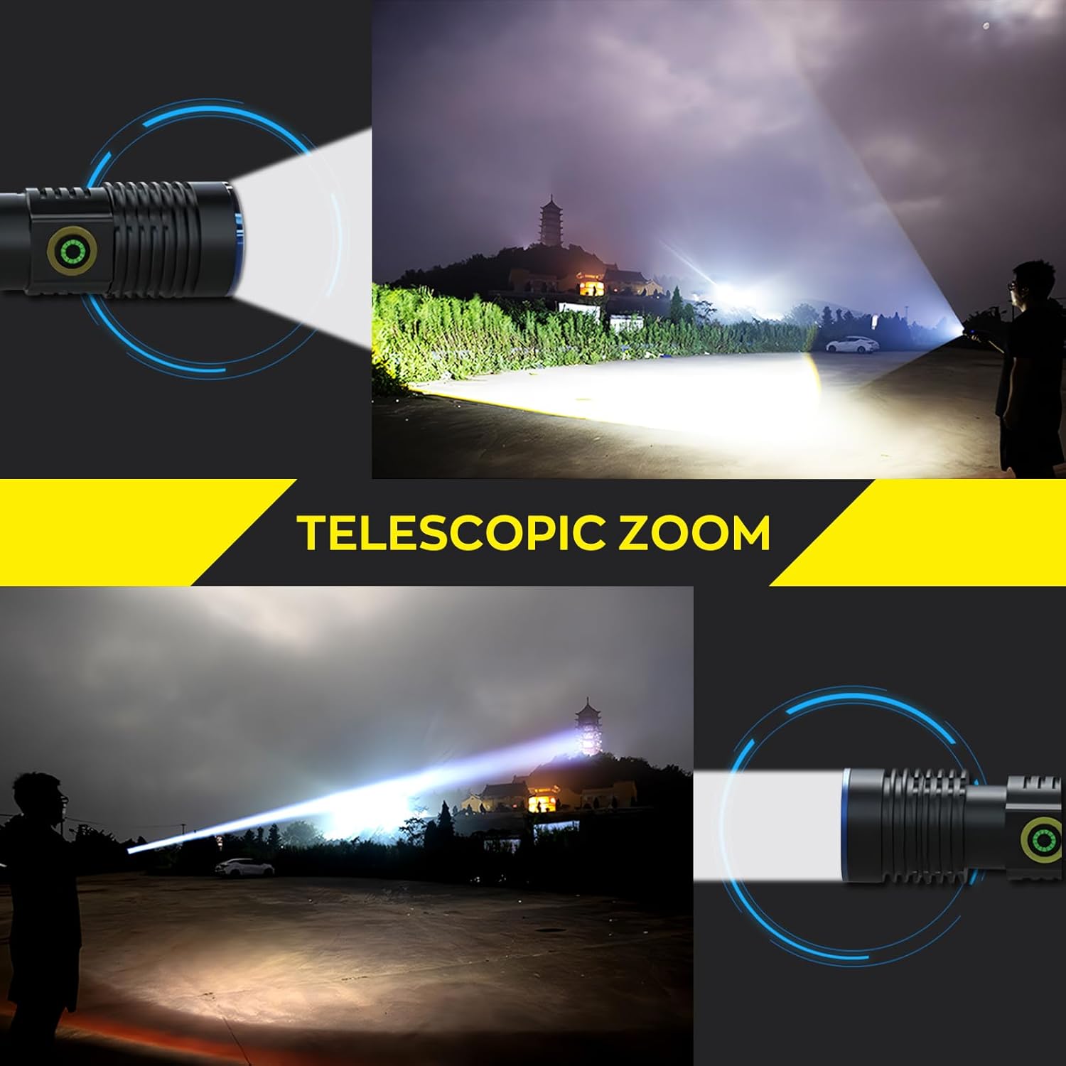 LED Flashlight Rechargeable Small Flashlight Super Bright 2000 Lumens, 4 Modes Tactical Flashlights with Multicolour Lens, Zoomable Handheld Flash Light for Camping, Hunting, Emergency