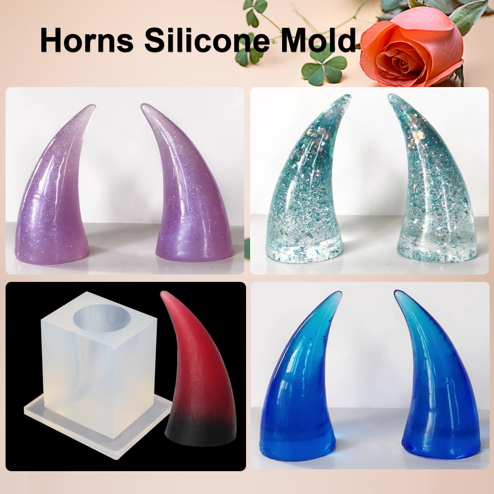 XD5-1 Piece Large Devil Horn Silicone Mold Large Animal Horn Resin Casting Mold Candy Chocolate Fondant Silicone Mold Cake Decorating Jewelry Making