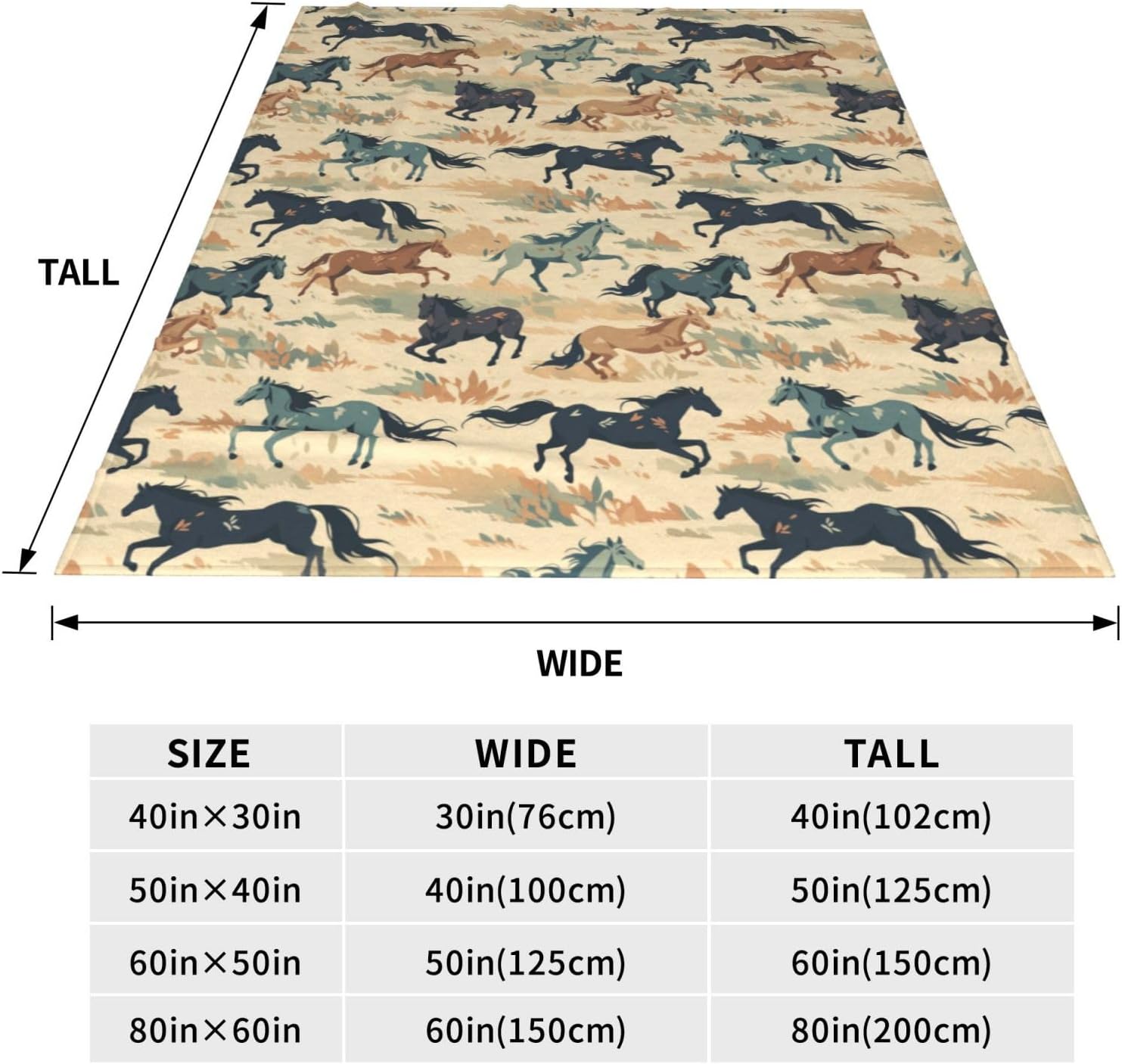 Horse Blanket Animal Grass Pattern Print Flannel Throw Blankets for Home Couch Bed Sofa Soft Fuzzy Lightweight Decor Gifts for All Season 60x50 Inches - Image 3